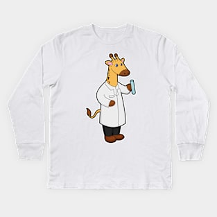 Giraffe as Doctor with Test tube Kids Long Sleeve T-Shirt